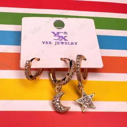 گوشواره حلقه ای، ماه و ستاره، جنس استیل،آبکاری نقره- ارن شاپ