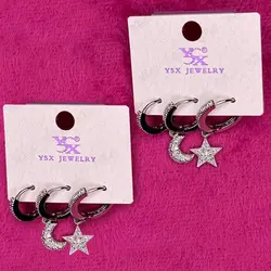 گوشواره حلقه ای، ماه و ستاره، جنس استیل،آبکاری نقره- ارن شاپ