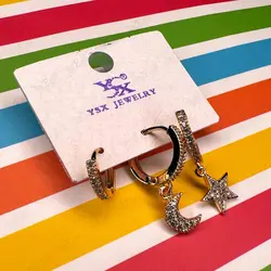 گوشواره حلقه ای، ماه و ستاره، جنس استیل،آبکاری نقره- ارن شاپ