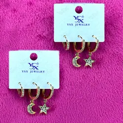 گوشواره حلقه ای، ماه و ستاره، جنس استیل،آبکاری نقره- ارن شاپ