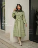 پیراهن مانتویی گلدوزی شده آستین دکمه دارد پشت لباس دکمه