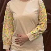 بلوز نخ پنبه ضمانتی استین بلند چاپی در شش رنگ مناسب تا سایز 42-44