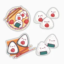 استیکر لپ تاپ و موبایل بووم طرح غذای ژاپنی مدل Onigir کد MR89 مجموعه 4 عددی