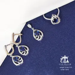 نیم ست نقره دخترانه و ظریف سنگ یاقوت کبود کد 16010