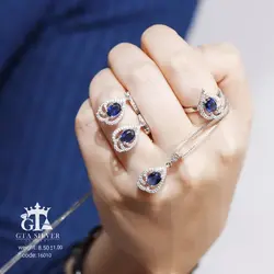 نیم ست نقره دخترانه و ظریف سنگ یاقوت کبود کد 16010