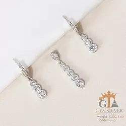 نیم ست نقره زنانه طرح تنیسی مدل طلا سفید کد 16412