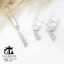 نیم ست نقره زنانه طرح تنیسی مدل طلا سفید کد 16412