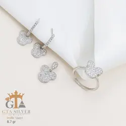 نیم ست نقره دخترانه طرح میکی ماوس روکش طلا سفید کد 16631