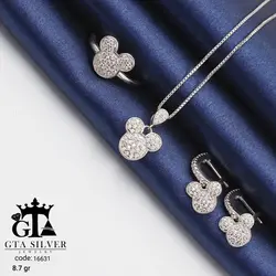 نیم ست نقره دخترانه طرح میکی ماوس روکش طلا سفید کد 16631