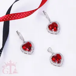 نیم ست نقره با نگین طرح قلب قرمز مشابه طلا سفید کد 4600
