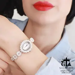 ساعت مچی زنانه نقره طرح طلا سفید عیار 925 کد 19155