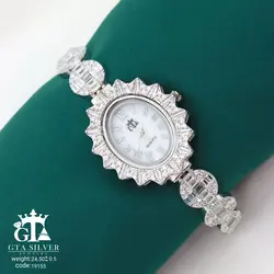 ساعت مچی زنانه نقره طرح طلا سفید عیار 925 کد 19155