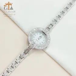 ساعت نقره نگین باگت دار دایره ای و خاص روکش طلا کد 19237