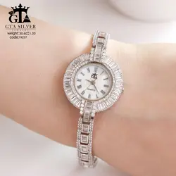 ساعت نقره نگین باگت دار دایره ای و خاص روکش طلا کد 19237