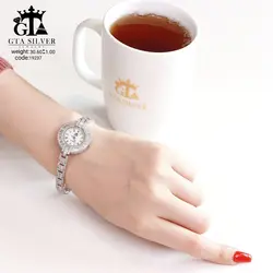 ساعت نقره نگین باگت دار دایره ای و خاص روکش طلا کد 19237