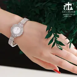 ساعت زنانه سه ردیفه و پر نگین باگت نقره اصل کد 19243
