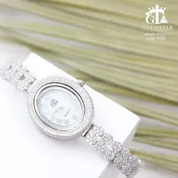 ساعت زنانه نقره ای نگین دار با روکش طلا عیار 925 کد 19125