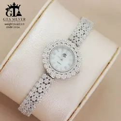 ساعت نقره زنانه اصل طرح طلا سفید مدل فلاور پهن کد 19154