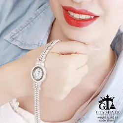 ساعت نقره طرح طلا سفید مدل خوشه گندم عیار 925 کد 19148