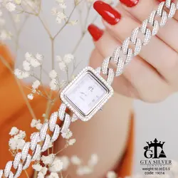 ساعت نقره زنانه بزرگ و درشت طرح کارتیه سنگین و پهن کد 19014