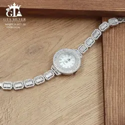 ساعت نقره زنانه 925 طرح جواهر روکش طلا سفید کد 19258