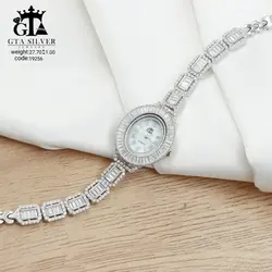 ساعت نقره ای نگین دار زنانه و مجلسی آبکاری طلا کد 19256