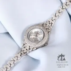 ساعت طرح طلا سفید نقره عیار 925 پرنگین و مجلسی کد 19139