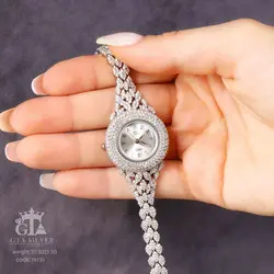 ساعت طرح طلا سفید نقره عیار 925 پرنگین و مجلسی کد 19139
