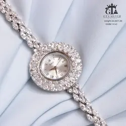 ساعت نقره با سنگ مارکیز درشت و تمام نگین عیار 925 کد 19142
