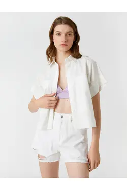 Crop Oversize پیراهن پوپلین آستین کوتاه نخی - یاری شاپ