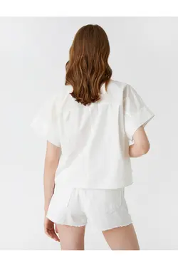 Crop Oversize پیراهن پوپلین آستین کوتاه نخی - یاری شاپ