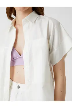 Crop Oversize پیراهن پوپلین آستین کوتاه نخی - یاری شاپ