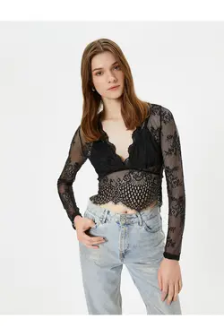 Dantella Bliz Transparan Krop V Yaka - یاری شاپ