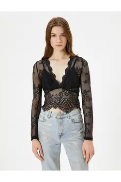 Dantella Bliz Transparan Krop V Yaka - یاری شاپ