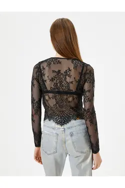 Dantella Bliz Transparan Krop V Yaka - یاری شاپ