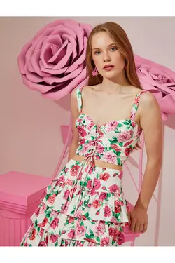 Rachel Araz X – تاپ تانک کراپ با کراوات گلدار - یاری شاپ