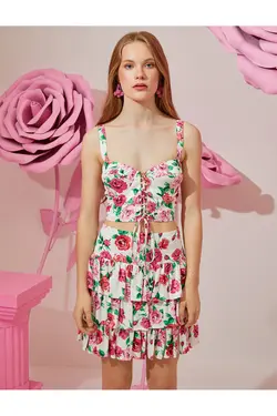 Rachel Araz X – تاپ تانک کراپ با کراوات گلدار - یاری شاپ