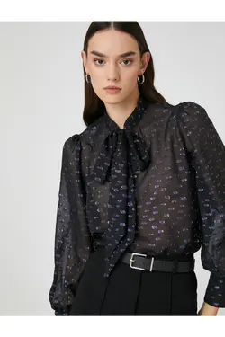 آستین بادکنکی یقه بلوز شیفون براق - یاری شاپ