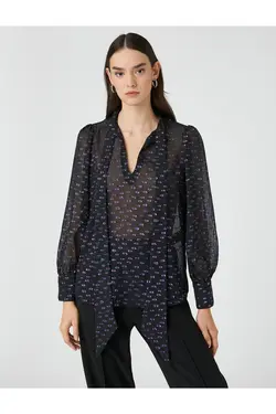 آستین بادکنکی یقه بلوز شیفون براق - یاری شاپ