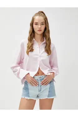 آستین بلند پیراهن کتانی ترکیبی برش دکمه - یاری شاپ