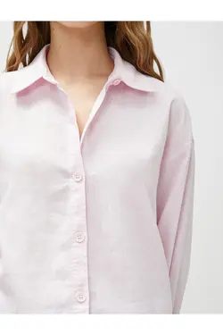 آستین بلند پیراهن کتانی ترکیبی برش دکمه - یاری شاپ