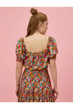 آستین کوتاه بلوز گلدار طرح فوشیا زنانه - یاری شاپ