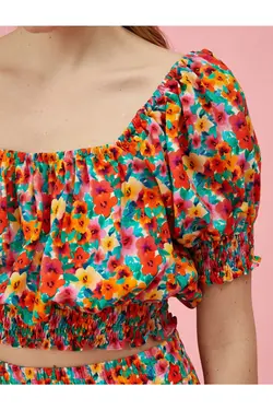 آستین کوتاه بلوز گلدار طرح فوشیا زنانه - یاری شاپ