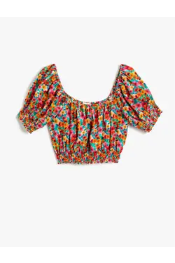 آستین کوتاه بلوز گلدار طرح فوشیا زنانه - یاری شاپ
