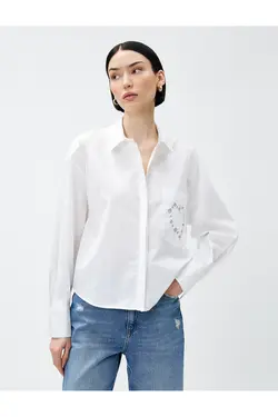 برش پیراهن منگنه با جزئیات پنبه جیبی - یاری شاپ