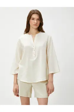 بلوز Bohemian Relaxed Cut Buttoned یقه گرد - یاری شاپ