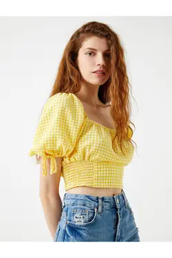 بلوز آستین بادکنکی Gingham - یاری شاپ