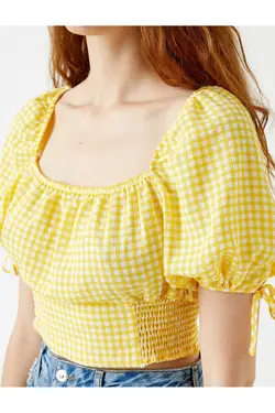 بلوز آستین بادکنکی Gingham - یاری شاپ