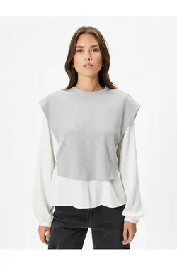 بلوز آستین بادکنکی دو پارچه استفاده از ویسکوز یقه خدمه - یاری شاپ