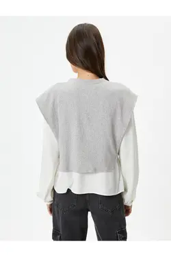 بلوز آستین بادکنکی دو پارچه استفاده از ویسکوز یقه خدمه - یاری شاپ